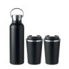 Set 2 cani de voiaj si sticla de apa, Everestus, 18SEP3166, 350 ml-750 ml, 34x22x10 cm, Otel, Negru, saculet inclus