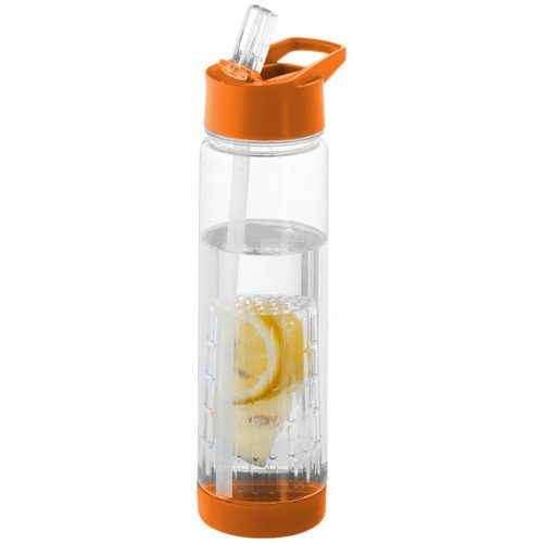 Sticla apa cu infuzor, 740 ml, fara BPA, Everestus, TF03, tritan, transparent alb, portocaliu, saculet de calatorie inclus