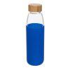 Sticla sport 540 ml cu capac din lemn, Everestus, KI, sticla, silicon si lemn, albastru, saculet de calatorie inclus