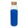 Sticla sport 540 ml cu capac din lemn, Everestus, KI, sticla, silicon si lemn, albastru, saculet de calatorie inclus