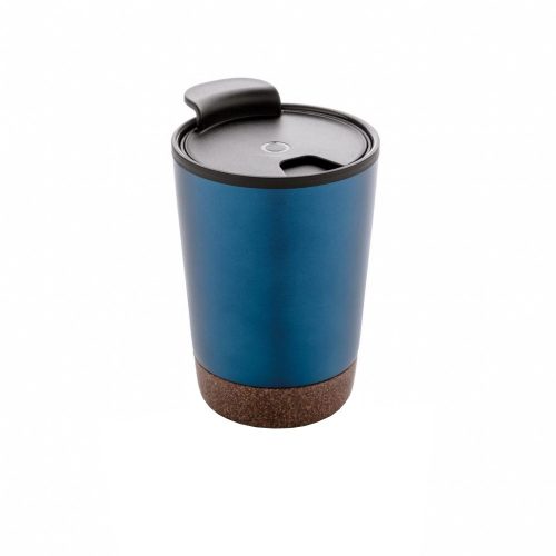 Cana cafea cu baza din pluta 300 ml, perete dublu, Everestus, CK, otel inoxidabil, pp, albastru, saculet de calatorie inclus