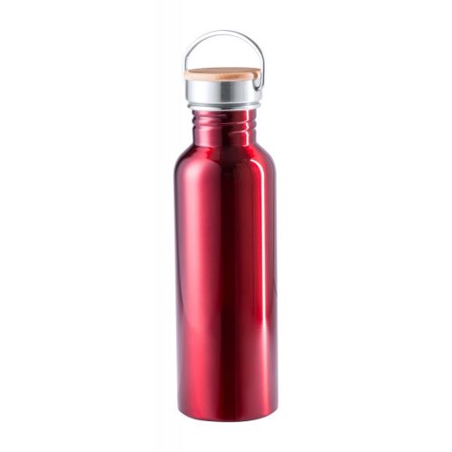 Sticla sport, 800 ml, ø72×242 mm, Everestus, 20FEB8488, Otel inoxidabil, Bambus, Rosu, saculet inclus